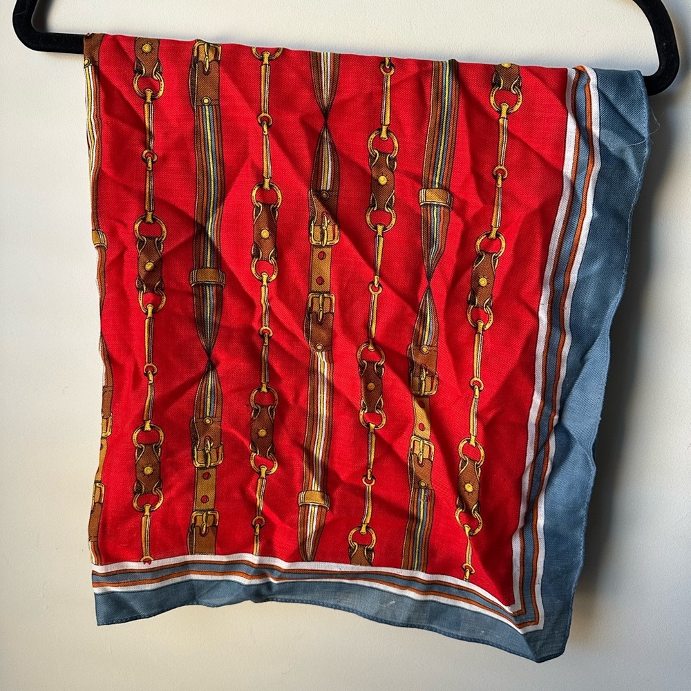 Vintage 100% Wool Square Scarf Baroque Equestrian HandPrinted Timeless Versatile